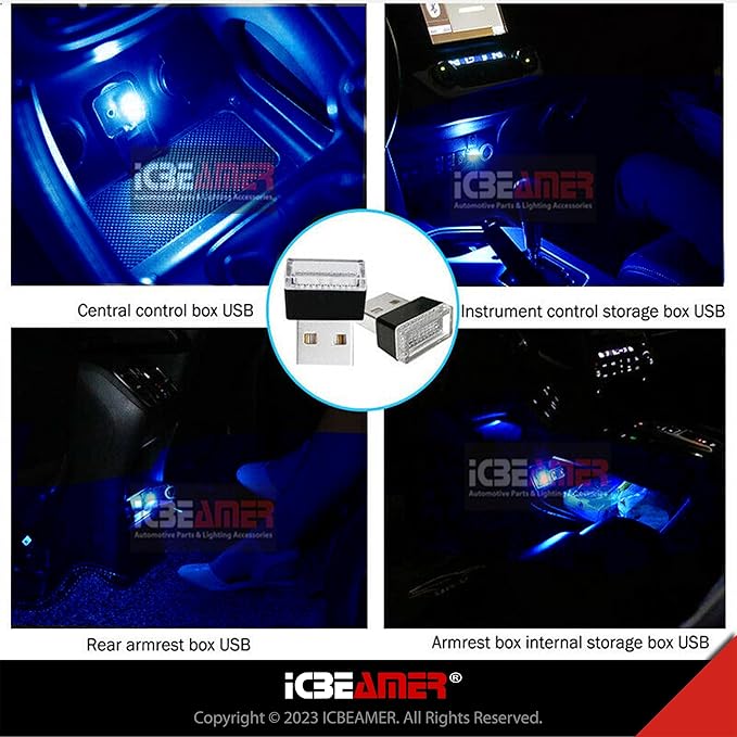 ICBEAMER 1 pc Blue Color Universal USB Interface Plug-in Miniature Night Light LED for Car Interior and Trunk Ambient Atmosphere