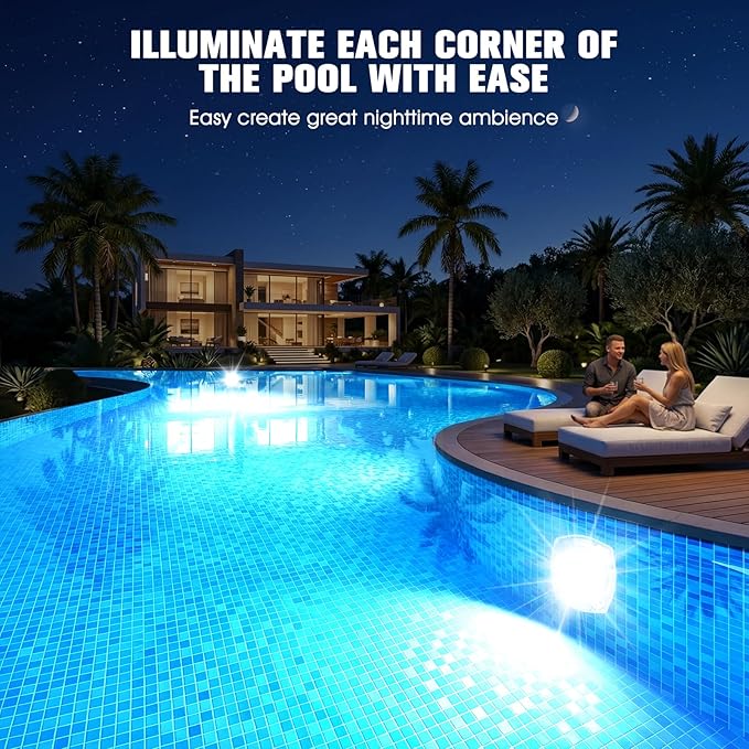 Submersible Pool Lights with Remote, High Brightness Swimming Led Pool Lights for Above Ground Pools Waterproof, 9 Modes Underwater Magnetic Pool Light for Inground Pool-2pc