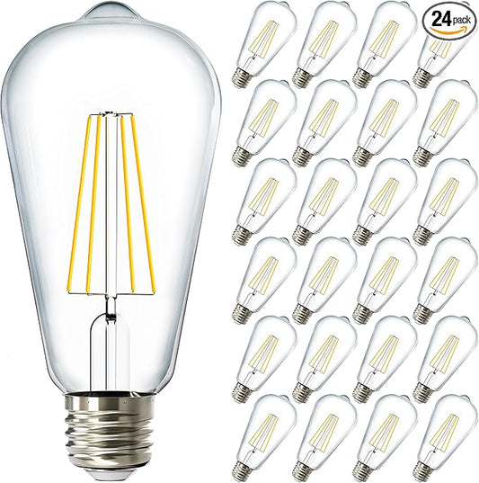 Sunco 24 Pack Edison Bulbs LED ST64, Clear Vintage Filament Waterproof Bulb, 800 LM, 8W (60W Equivalent), ST19, 2700K Soft White, E26 Medium Base, Decorative Dimmable UL