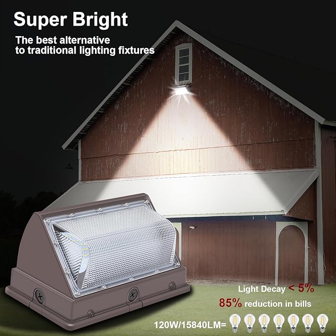 120W LED Wall Pack Lights Dusk to Dawn with Photocell, 15840LM 5000K Super Bright Outdoor Wall Packs, Commercial IP65 Waterproof Outside Security Lighting (4 Pack)