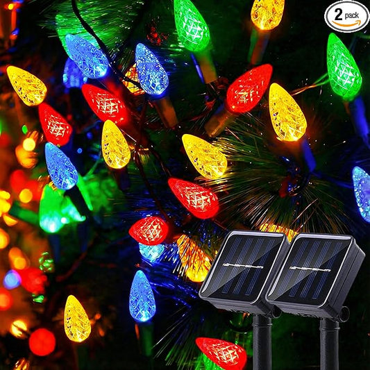 2 Pack Solar Christmas Lights Outdoor Waterproof C6 Strawberry LED String Lights 50 LEDs 23FT Solar Powered Fairy Lights for Garden Patio Yard Tree Wedding Holiday Decor