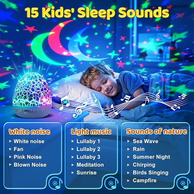 Easter Eggs Easter Gifts for Toddlers Kids Baby Night Light Projector 15 Soothing Sounds Sensory Toys for Kids with Autism Toys for Boys 3-10 | 3 Films 31Colors Remote Egg Light, Baby Gifts Baby Toys