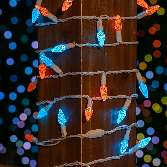 ‎‎‎Novelty Lights 24FT 70 LED C6 LED Mardi Gras String Lights, Outdoor Christmas Tree Commercial Grade LED String Lights, Christmas Lights Outdoor Tree Decorations Outdoor (Teal/Orange)