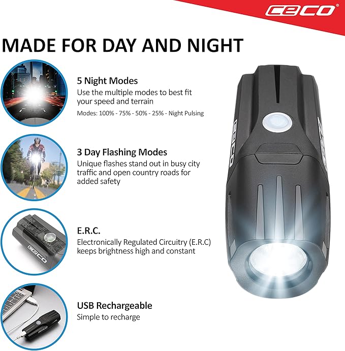 CECO USA 1200 Lumen USB Rechargeable Bike Light – Tough & Durable IP67 Waterproof & FL-1 Impact Resistant – Super Bright Model F1200 Bicycle Headlight – for Commuters, Road Cyclists & Mountain Bikers