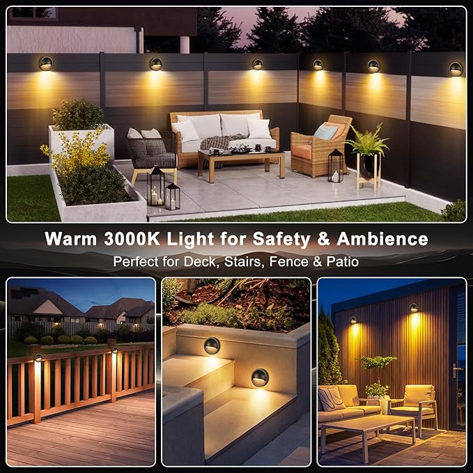 Low Voltage LED Deck Lights Kit with Transformer Timer, Dusk-to-Dawn Outdoor Step Lights Waterproof IP67, Warm White, Surface Mount Stair Lights for Deck, Patio, Railing, Fence (6 Pack)