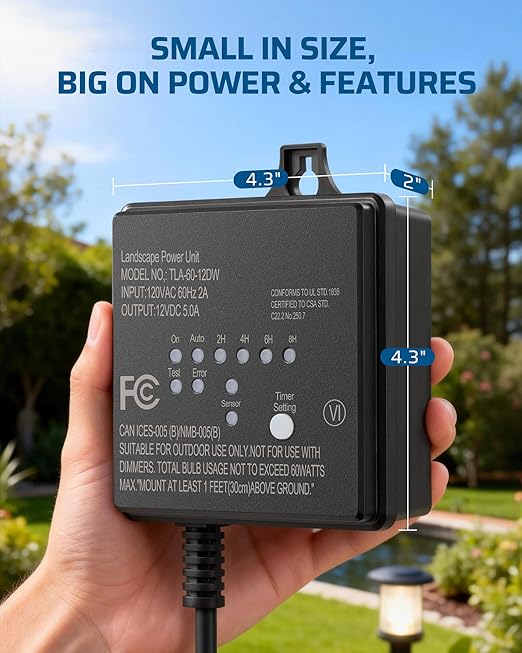 DEWENWILS 60W 120V AC to 12V DC Outdoor Low Voltage Transformer with Timer and Photocell Light Sensor, Weatherproof, Specially for LED Landscape Lighting, Spotlight, Pathway Light, ETL Listed