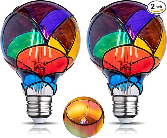 Stained Glass Light Bulb, Rainbow Painted, 4W 120V, Multi Colored Indoor, Fun Romantic, Unique Decorative