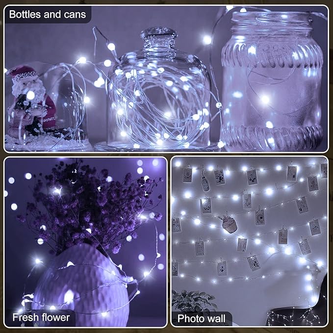 Aogist 4-Pack 16FT Fairy Lights with Spool,Ultra-Bright 50 LEDs Battery Operated Copper Wire String Light for Bedroom Christmas Wedding Centerpiece Parties Decoration,White