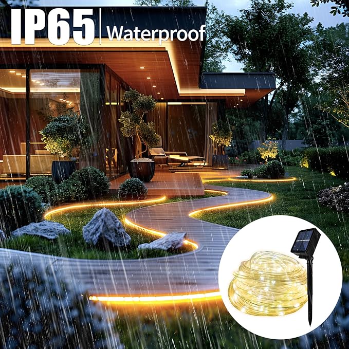 Fairy Light Solar Outdoor 33Ft 100 LED Rope Lights for Outside 8 Modes Warm White Solar Fairy Lights for Patio Fence Party Garden Yard Home Holiday Tree Outdoor Decoration