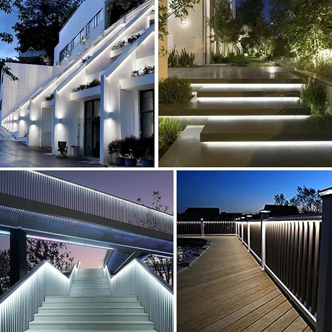 Upgrade Solar Led Strip Lights Outdoor, 50ft Solar Rope Lights Self-Adhesive Waterproof, 8 Mode with Remote Timer and Auto On/Off, Perfect for Deck, Patio, Poolside, Camping Decor, Cold White