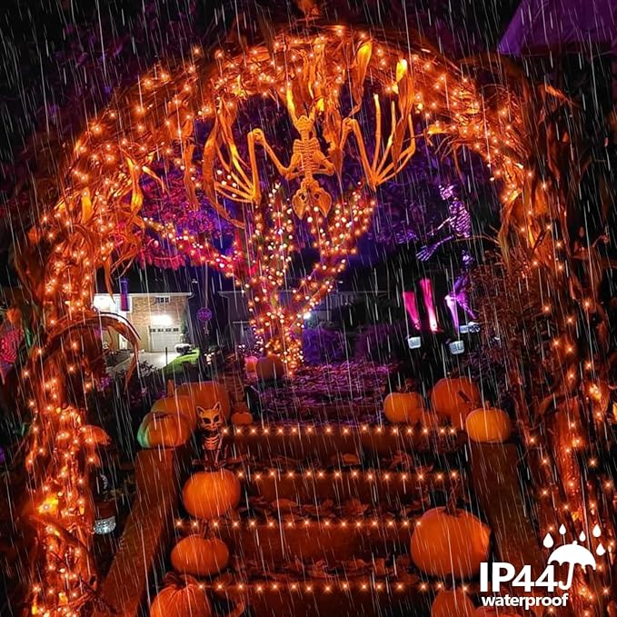 QITONG 165ft 500 LED Orange Christmas Lights, Thanksgiving String Lights Outdoor Waterproof with 8 Modes, Green Wire String Light Plug in Indoor with Timer Memory