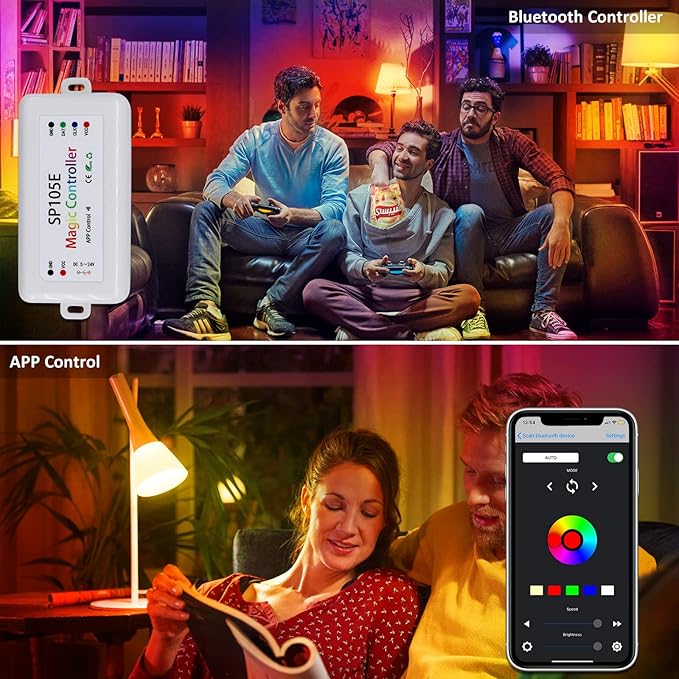 SP105E Led Controller, Ws2812b Controller for Smart IC Led Lights Like Ws2811 SK6812 Ws2815 Ws2813 APA102, Wireless Bluetooth Addressable LED Controller for Indoor Use