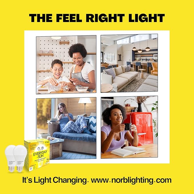 Norb Everyday Sun Light Bulb - Full Spectrum Wellness Lighting, Sunlight-Mimicking Technology for Energy, Mood & Performance. Supports Sleep/Wake Cycles, 5000K, 9W, US Based, Budget-Priced (2-Pack)