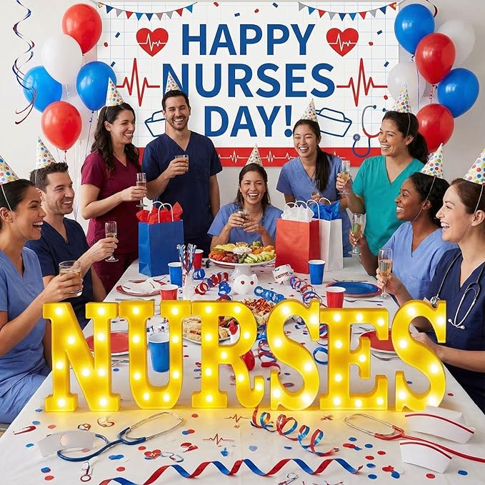 Sukkot Large LED Letter Sign LED Lights Battery Powered Table Decoration for Party Gift Tabletop Decoration(Nurses)