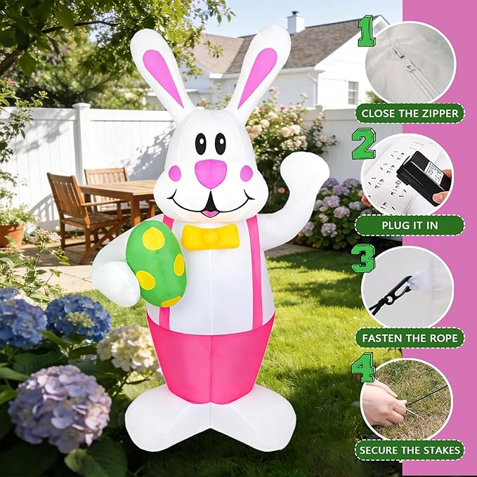 Dearsun 6.2FT H Adorable Easter Bunny Inflatables Outdoor Decorations Easter Bunny Blow up Yard Decorations with LED Lights for Holiday Party Indoor Outdoor Décor