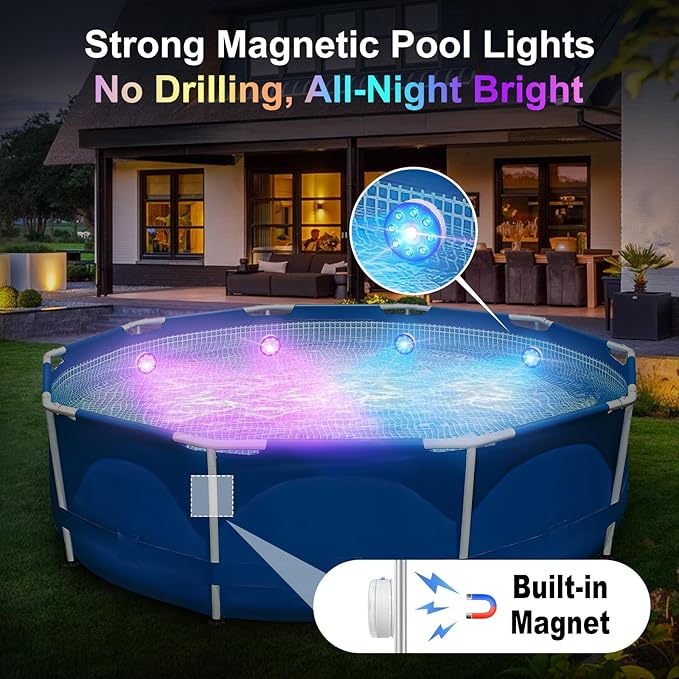 Rechargeable Battery Operated Floating Pool Lights - LUXJET 4 Packs RGB Color Changing Hot Tub Lights IP68 Waterproof Magnetic for Bath, Spa, Christmas, Halloween, Fountains