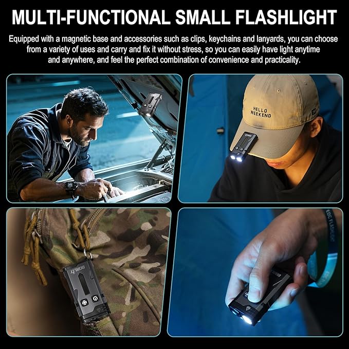 BORUIT EV10 Rechargeable EDC Flashlight with Spot and Flood, Super Bright Pocket Flashlights with Clip, RGB Light & IP66 Waterproof, Dual Switch Small Flashlight Magnetic for Outdoors, Emergency