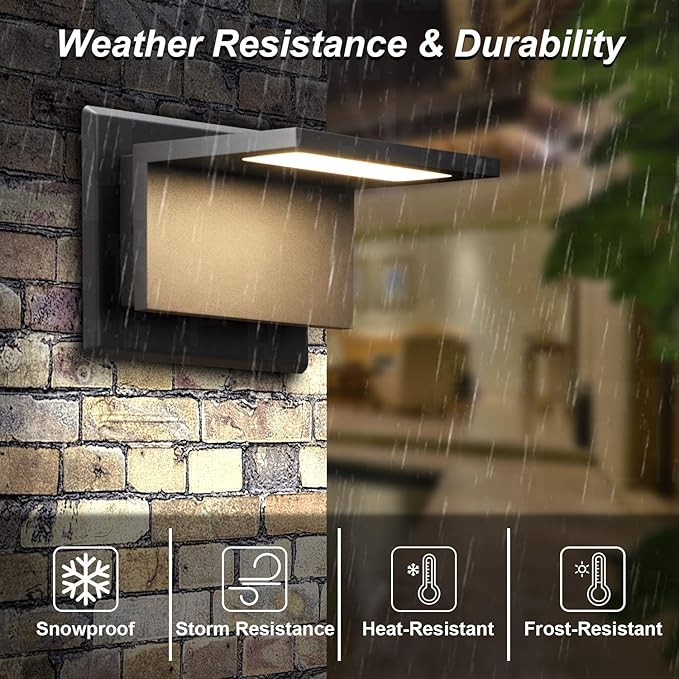 Outdoor Wall Light LED Lamp Modern Wall Sconce Lighting Lantern Fixture Waterproof Black Aluminum Lights for Porch Front Door Garden Yard Patio 680Lm 3000K 2 Pack