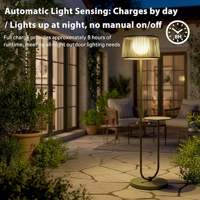 EcoGreen U-Shaped Solar Coffee Table Lamp – 21×14×55 Inch Modern Outdoor Standing Lamp, Solar Powered, 8H Warm Glow, Waterproof for Porch, Balcony, Garden, Poolside & Patio (Green, Single Pack)