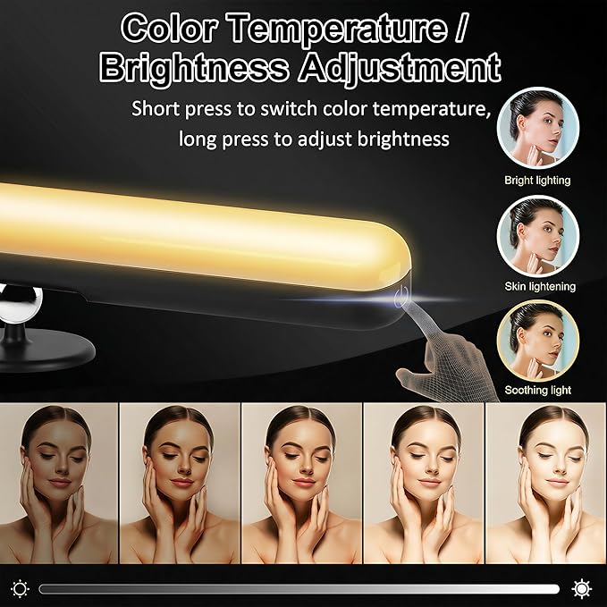 Wireless Vanity Lights for Mirror, Rechargeable Battery Operated Stick on Lamp, Adjustable Makeup Light, Cordless Magnetic LED Bar Renter Friendly Lighting Decor Gift, Black