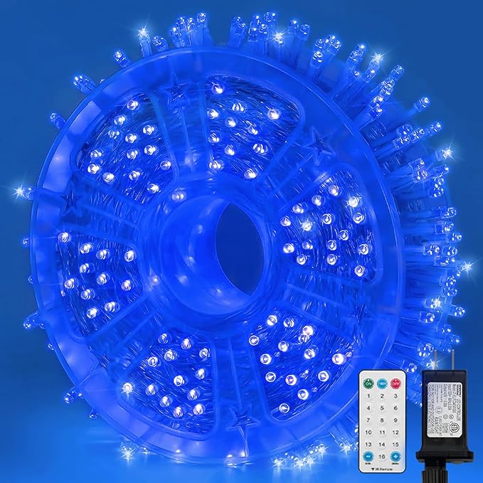LAMPHOME 165ft Christmas Decorative Mini Lights, 500 LED Transparent Wire Fairy Starry String Light Plug in, 16Lighting Modes for Indoor Outdoor Xmas Tree Wedding Party Decoration (Blue)