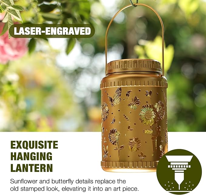 Cooo 6 Pack Valentines Day Gifts for Him Her Solar Lanterns Outdoor Waterproof Sunflower Butterfly Solar Pathway Lights Landscape Path for Outdoor Table Lamps Garden Yard Backyard Decor -Gold