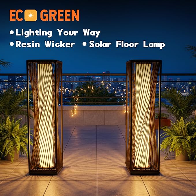 EcoGreen Solar Floor Lamp - 29.53" Outdoor Solar Lights, Warm Glow, 8H Auto-On, Waterproof for Garden & Patio (Dark Brown)