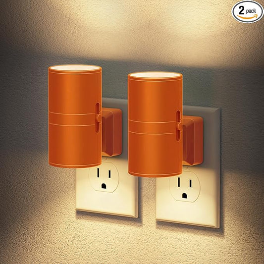 JandCase Night Lights Plug into Wall, Dimmable Night Light Plug in with Orange Shade, Modern Night Lights with Dusk to Dawn Sensor, Soft White 3000K, 0-100LM Nightlight for Hallway Bedroom, 2 Pack