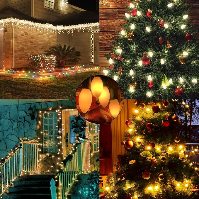 25 Pack Christmas Light Bulbs, C7 Ceramic White Replacement Bulbs, C7 Outdoor String Lights Replacement Bulbs, C7/E12 Candelabra Base, 5 Watt