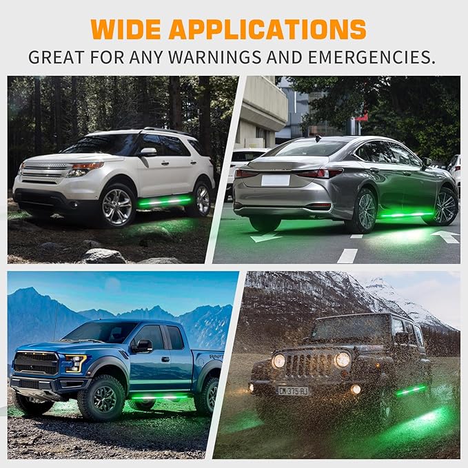 XRIDONSEN 2PCS 60 inch Green White Emergency Lights Strip 720 LED Running Board Strobe Lights Flashing Warning Safety First Responder for Firefighter Vehicles POV Fire Trucks Pickup SUV