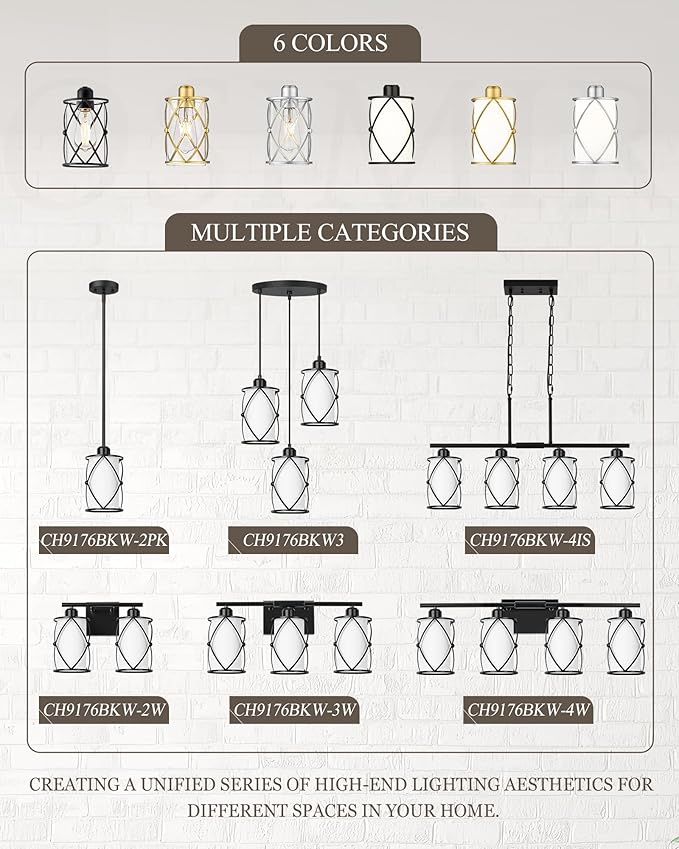 4-Light Kitchen Island Lighting, Modern Black Linear Dining Room Light Fixtures with Milk Glass, Farmhouse Industrial Chandelier Pendant Light for Kitchen Island Dining ROM, CH9176BKW-4IS