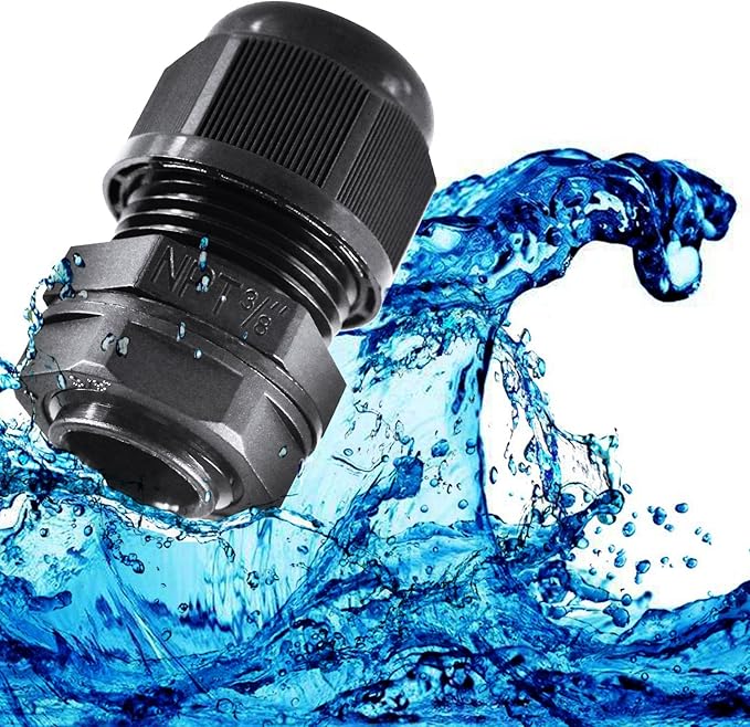 XHF 10 Pcs 3/8" IP68 Strain Relief Nylon Cord Grip Waterproof NPT Cable Glands Adjustable UL Listed and RoHS Compliant (Black)