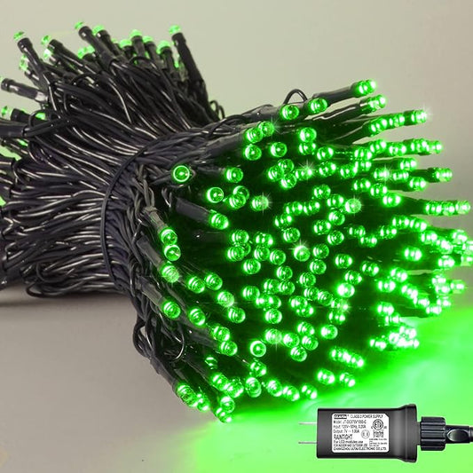 YEGUO 66ft 200 LED Green Halloween Lights Outdoor Waterproof, Green Wire Christmas String Lights Indoor, 8 Modes Twinkle Tree Lights Plug in with Timer Memory