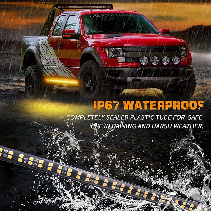 XRIDONSEN 2PCS 60 inch Amber Strobe Lights Strip 720 LED Running Board Lights Flashing Warning Hazard Safety Side Step Flexible Emergency Lights for Tow/Plow Trucks Construction Vehicles Pickup SUV