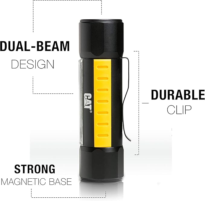 Cat CT3410 Dual Beam Aluminum Tactical Light – Double-Duty 275 Lumen Top Beam, 200 Lumen Flood Panel Light, Black/Yellow