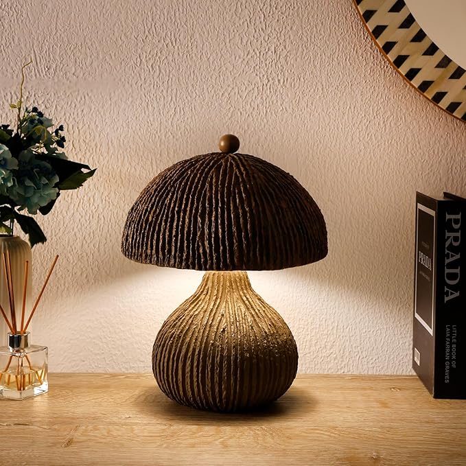 Handicrafts Home Handcrafted Paper Mache Table Lamp, 11x12.5” Modern Farmhouse Accent Table Lamp, Decorative Dome Bedside Nightstand Lamp for Bedroom Living Room, Small Sculptural Desk Light, Mush
