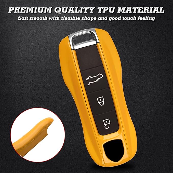 x xotic tech Yellow Remote Key Covers Case, Compatible with Porsche Cayenne Cayman Panamera 971 Macan Taycan 911 991 918 Carrera 992, 3PCS Smart Key Fob Painted Keyless Entry Protectors