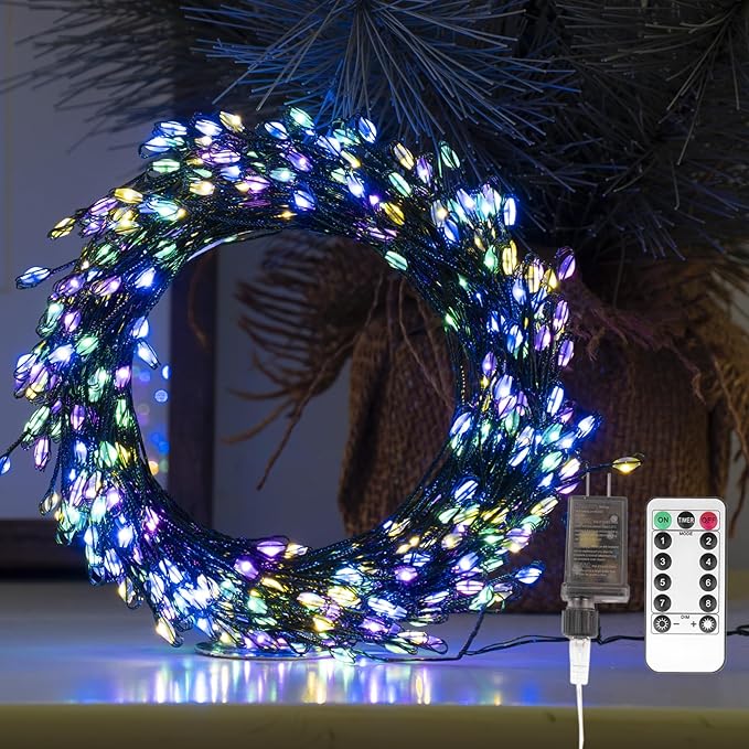 Firecracker Fairy Lights,10FT 100Leds Waterproof Twinkle Lights Plug in,8 Modes Remote String Light for Indoor Outdoor Christmas Wedding Birthday Patio Garden Decor,Green Wire,Multicolor