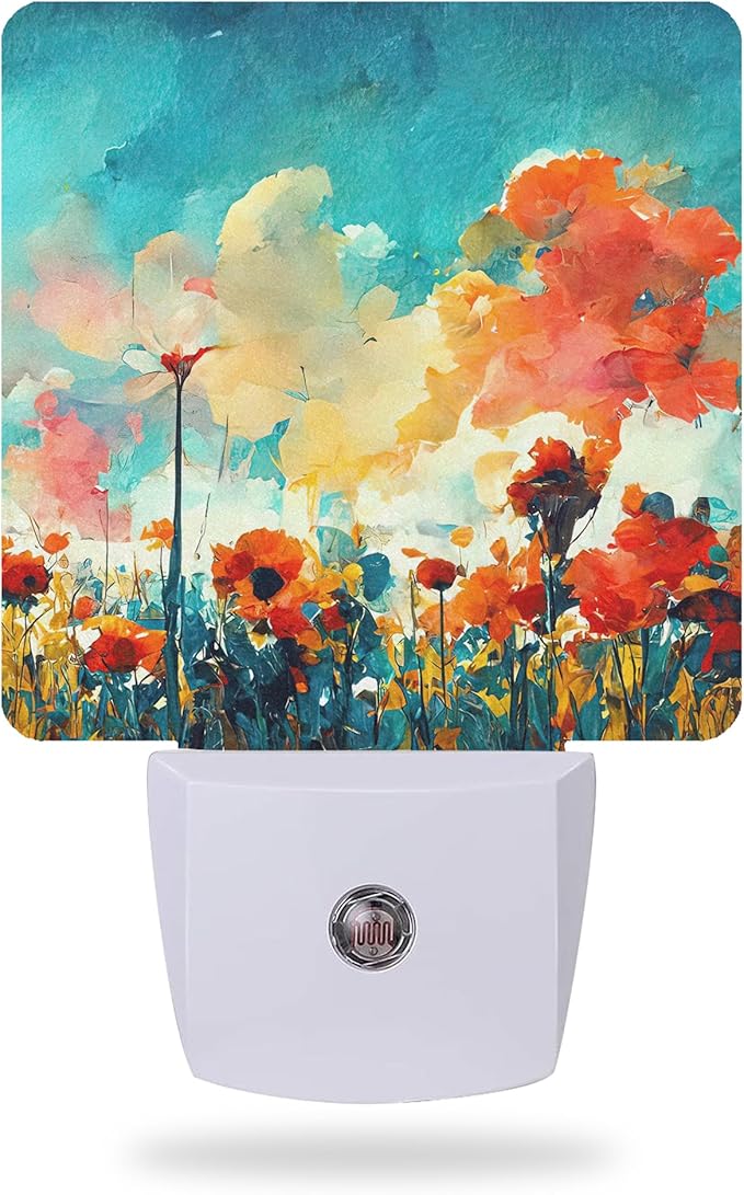 Night Lights Plug into Wall,Abstract Red Poppy Flowers Night Light with Dusk to Dawn Sensor Night Light for Kid Girls Boys Women Men Room Decor,Hallway,Kitchen,Bathroom,Nursery,Stairs