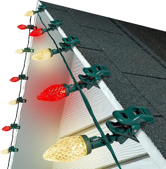 C9 LED Christmas Lights Outdoor, 99 Feet 150 LED String with Spring Clips, Waterproof Connectable Roofline Patio Home Xmas Decor, Red & Warm White