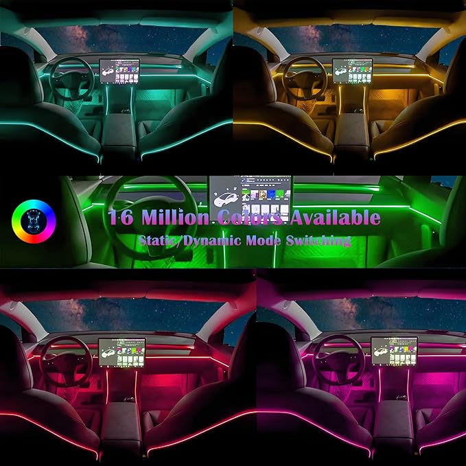 Dreamcolor Acrylic Interior Car LED Strip Light, RGB 18 in 1 Fiber Optic Ambient Lighting Kits, 16 Million Colors Sound Active Function Car Neon Lights with Wireless APP
