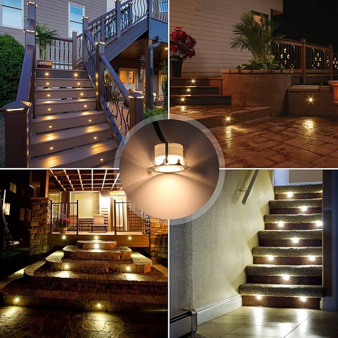 Led Deck Lights Outdoor Waterproof Low Voltage Stainless Steel 1W Outdoor Yard Garden Decoration Lamps Landscape Pathway Patio Step Stairs LED In-ground Lights Silver Border(10pcs, Warm White)