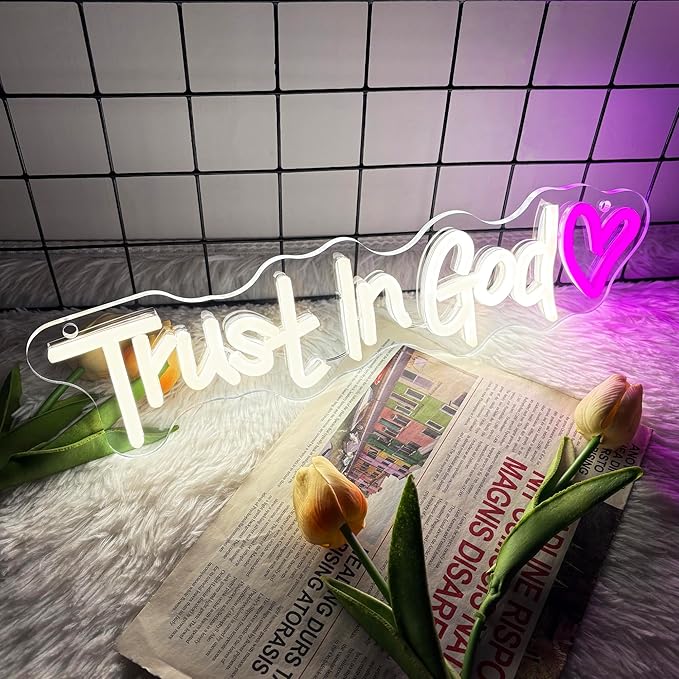 Symone Trust In God Neon Sign, USB Powered Dimmable Spiritual Decor Faith Hope Love Sign LED Neon Light, for Faith Religious Church Prayer Room Living Room Room(15.7 * 3.9 In)