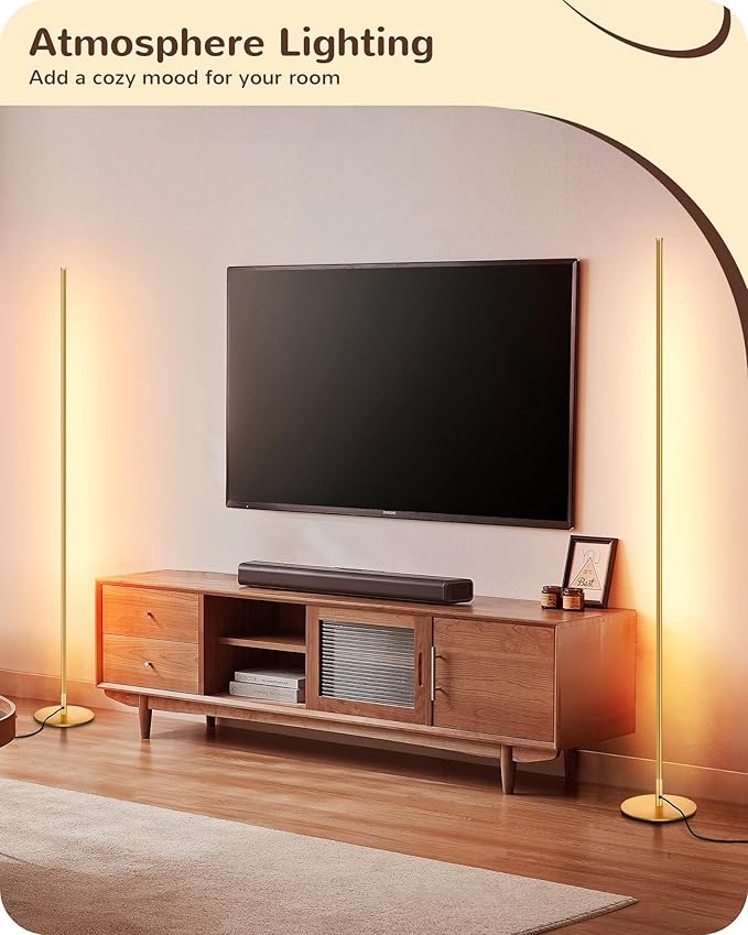 EDISHINE LED Corner Floor Lamp, Set of 2 Minimalist Dimmable Light with Remote, 57.5" Tall Standing Lamp for Living Room, Bedroom, Home Office, 7 Color Temperature 2700-6000K (Gold)