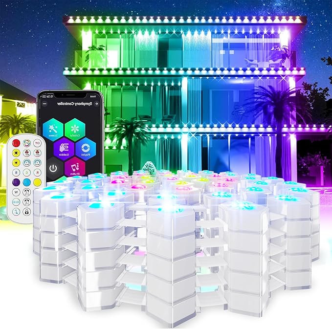 Permanent Outdoor Lights for House Roof, 50ft RGB Smart Eaves Lights with Multi Scene Modes for Halloween, Christmas, Holiday, Party, Daily Lighting, IP67 Waterproof