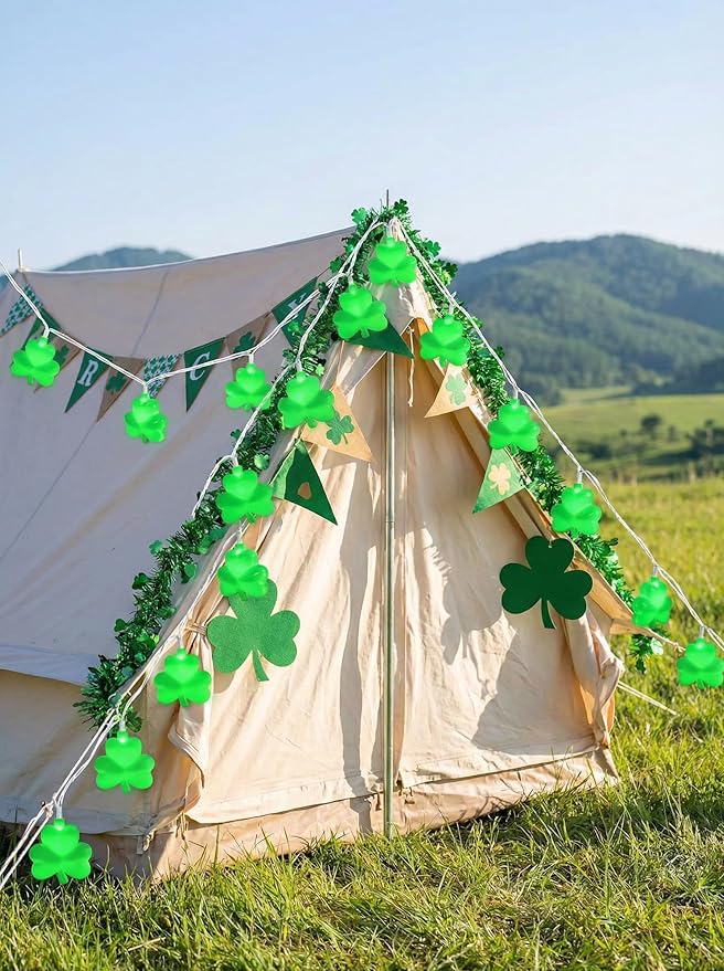 Shamrock String Lights, 8.5Ft St Patrick's Day Decorations String Lights with 10 Green Clover Lights, Connectable Shamrock Indoor Fairy Lights for St Patrick's Day Party Irish Holiday Garden Decor