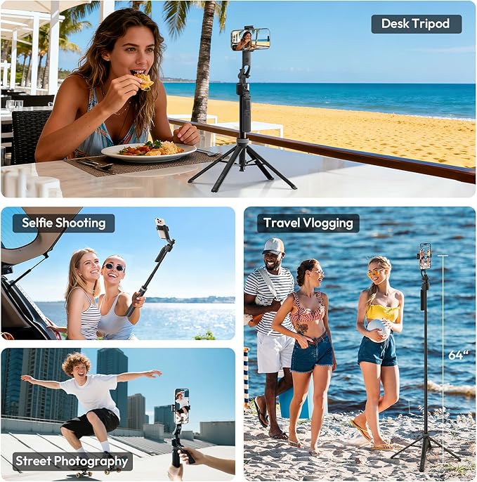 ULANZI TT23 64" Auto Face Tracking Tripod for iPhone/Android with Remote, 360°Rotating Selfie Stick That Follows Your Movement, Facial Recognition Tripod for iPhone 17/16/15/14/13/Android/Camera/GoPro