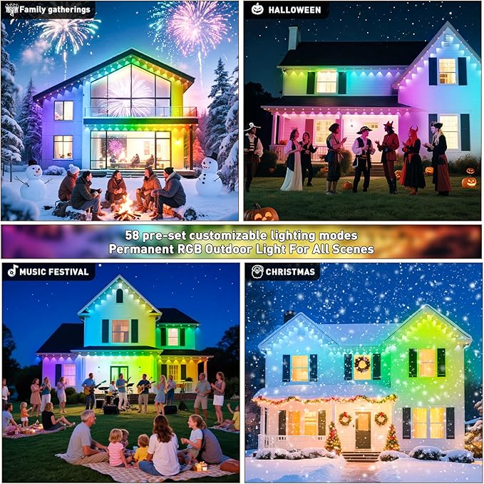 Permanent Outdoor Lights,500FT RGB Eave Light,IP67 Waterproof Lighting for House,Smart LED with App/Remote Control for Outdoor Decor,Garden Decor,Party,Holiday