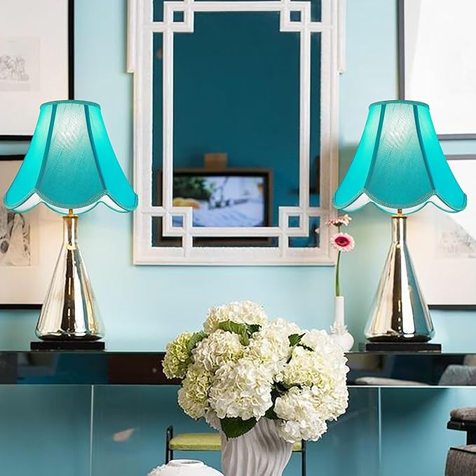 GO&SO Scalloped Lamp Shade Teal Lamp Shade -Bell Lampshades 6x13x10.6"(Spider) Petal Edge Braid Barrel Lamp Shades for Table Lamps&Floor&Bedside Lamp,Fabric Replacement Lamps Shades -Easy Assembly