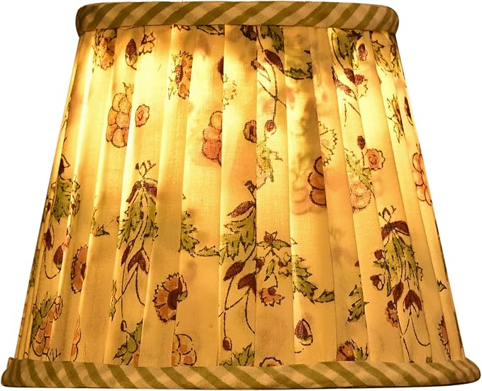 Ridhi Block Print Jasmine Yellow Lamp Shade 4" Top x 5" Bottom x 6" Slant Set of 2 Handmade Pleated Cotton Lampshade, Fits E26/E27 Base Table Lamps Boho Vintage Decorative For Bedroom, Living Room
